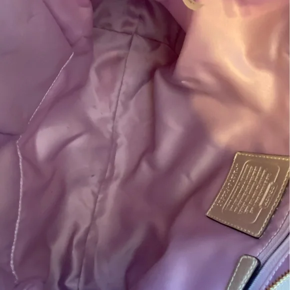 Gold Coach signature jacquard handbag purse with leather trim and double straps. - Picture 5 of 9